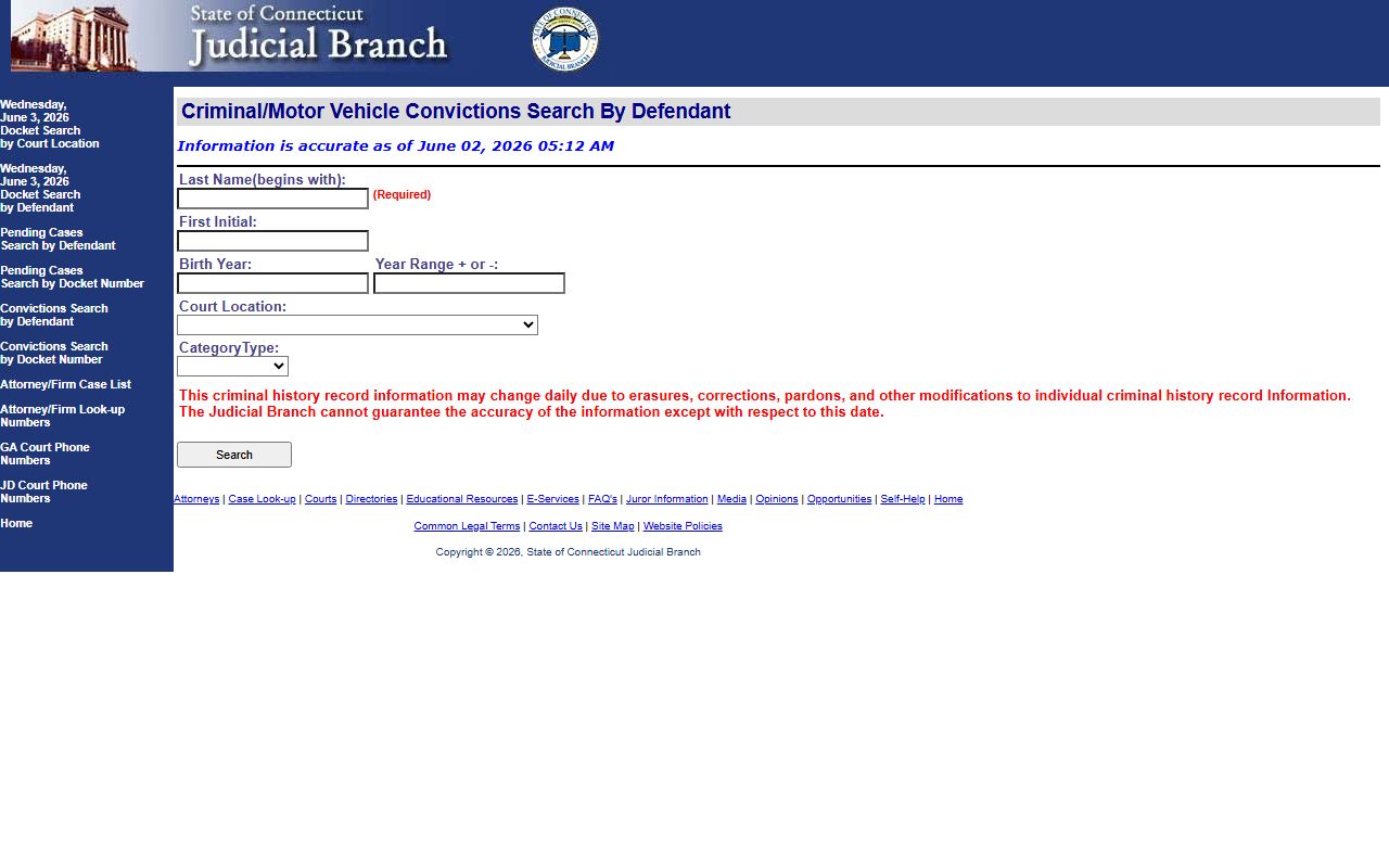 Norwalk County court records criminal convictions search on the Connecticut Judicial Branch site
