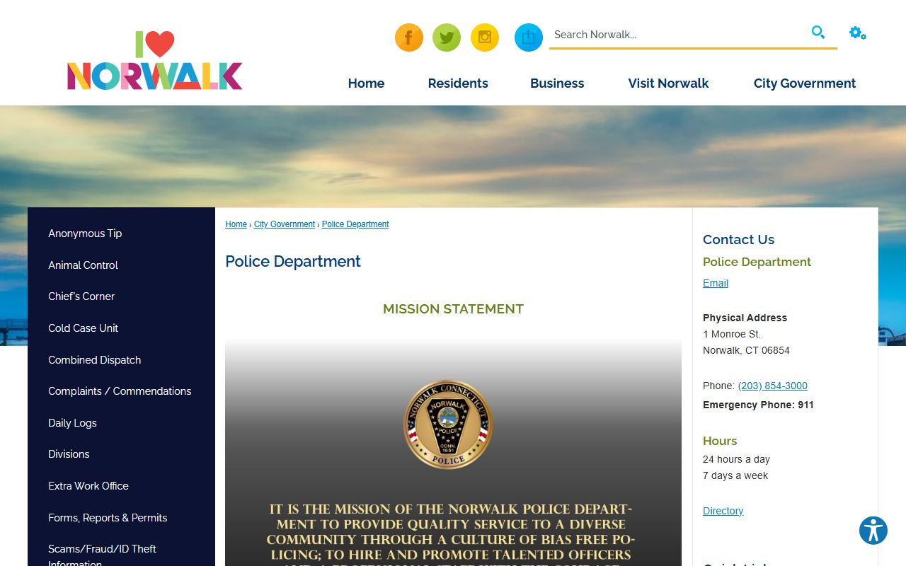 Norwalk Police Department official page for the Norwalk holding facility and arrest records